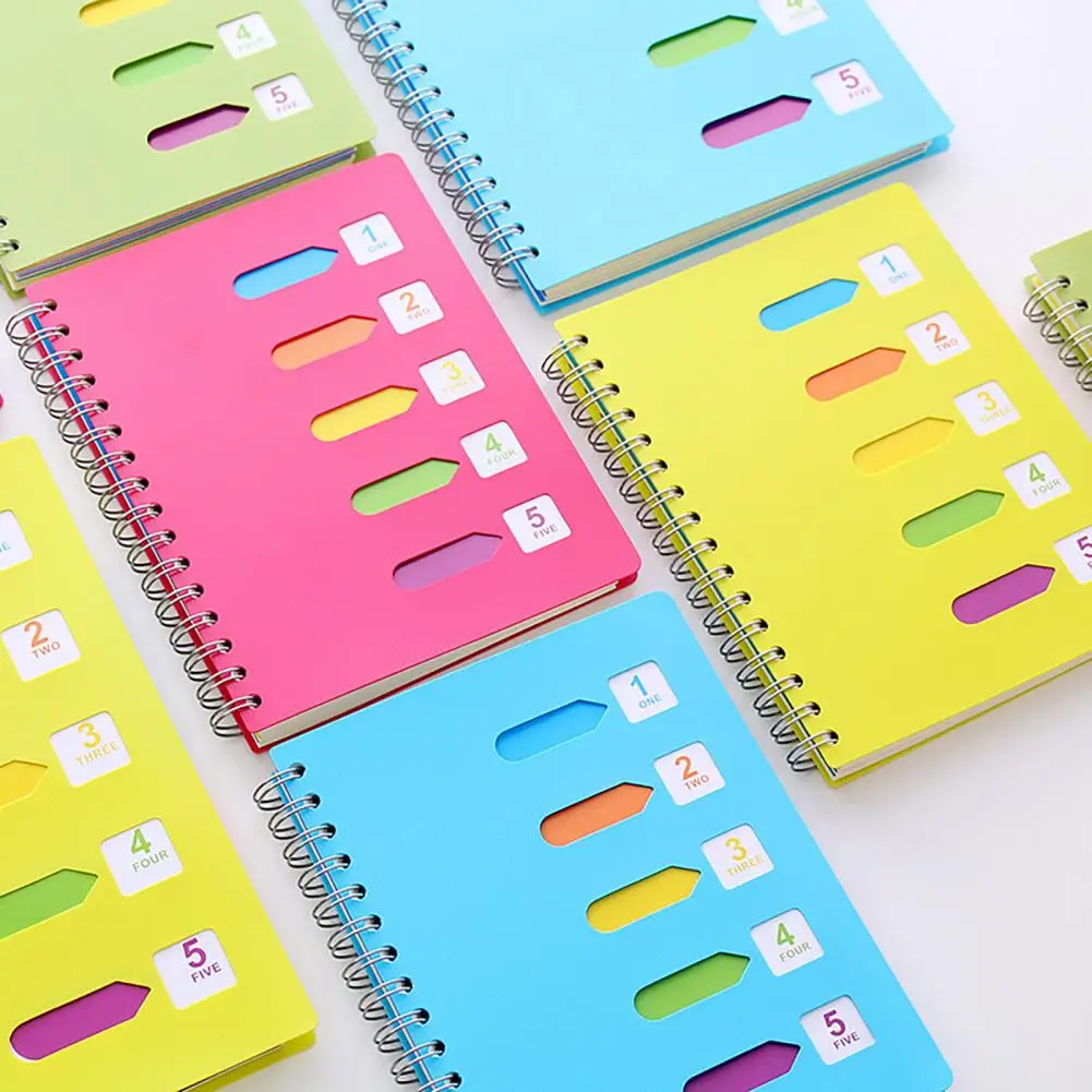 Caderno de papel grosso Premium espiral, A5, B5, com divisórias, Páginas espessadas para escrita suave 5 Assunto, Anel de bobina