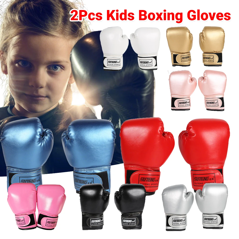

2 шт. детские боксерские перчатки из искусственной кожи, дышащие тренировочные перчатки для единоборств, тайского бокса, тхэквондо, профессиональные для работы с боксерским мешком