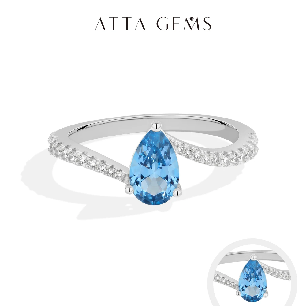 ATTAGEMS Pear Teardrop 1.0ct Blue Spinel Rings s925 Silver Pave  Moissanite Engagement Ring for Women Dainty Party Jewelry Gifts