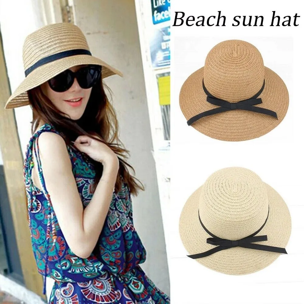 

Elegant Bow Straw Weave Sun Hat Wide Brim Bohemian Sunscreen Bucket Hat Sun Protection Breathable Fisherman Hat Ladies/Girls