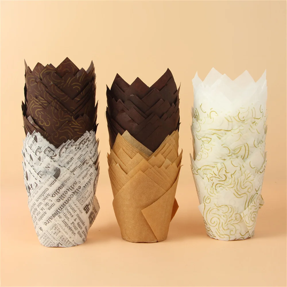 50Pcs Tulip Flower Disposable Paper Cake Mold Chocolate Cupcake Wrapper Baking Muffin Paper Liner Holder Decor Kitchen Supplies