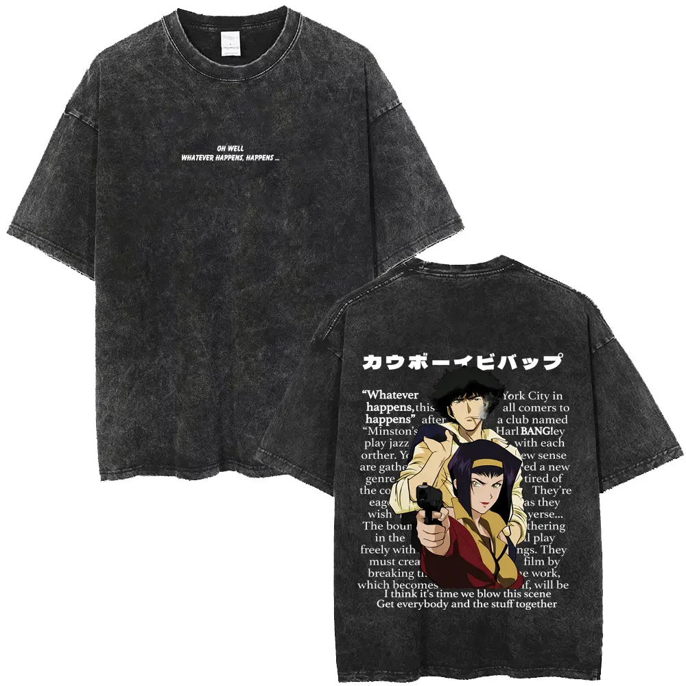 Gewaschenes Vintage Anime Cowboy Bebop Spike Spiegel See You Space Cowboy T-Shirt für Männer und Frauen, Manga-Mode-Marken-T-Shirts, Streetwear – Detail 6