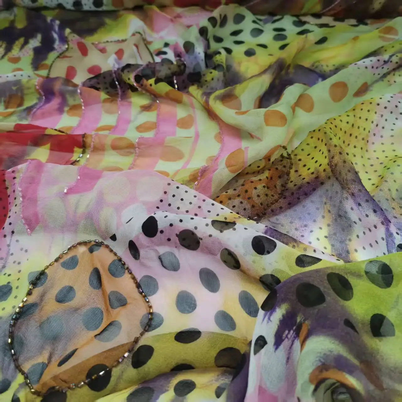 Tela de seda, bordado a mano, bufanda con cuentas, Toub Saree, decoración, Material de costura para vestido