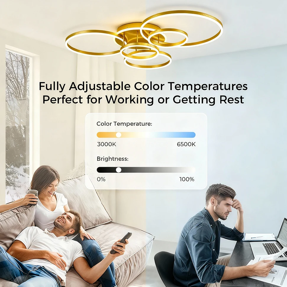 Home Ceiling Chandelier Modern Luxury Ring Ceiling Lamp Nordic Minimalist Lighting Smart Remote Control Ceiling Light Fixture