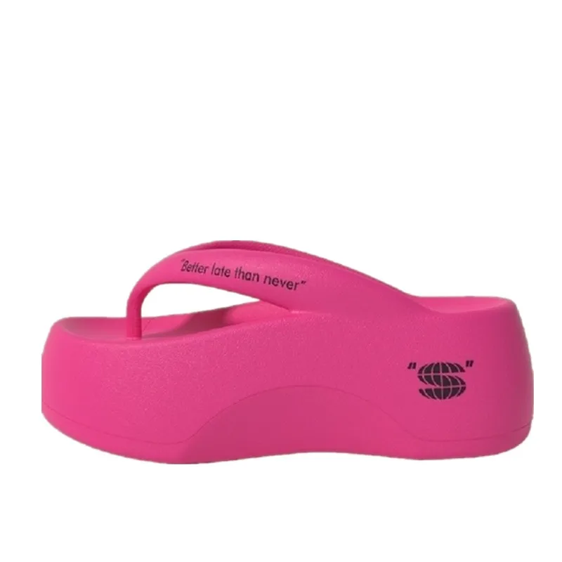 7cm Thick Sole Red Flip Flops Herringbone Slippers For Women's Summer Outwear Fashion Versatile 2024 New Home Slippers Women