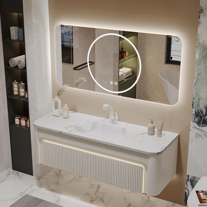

Modern Bathroom Vanity with Seamless Sink Light Emitting Diode Cabinet Luxury Bathroom Cabinet