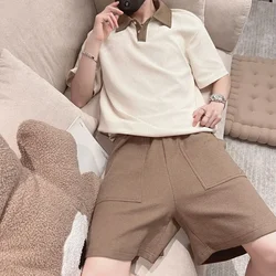 Tracksuit No Logo Shorts Sets Sportswear T Shirt Man Khaki Men's Clothing Cool Sports Suits Korean Style Top 2 Piece Outfit Xl