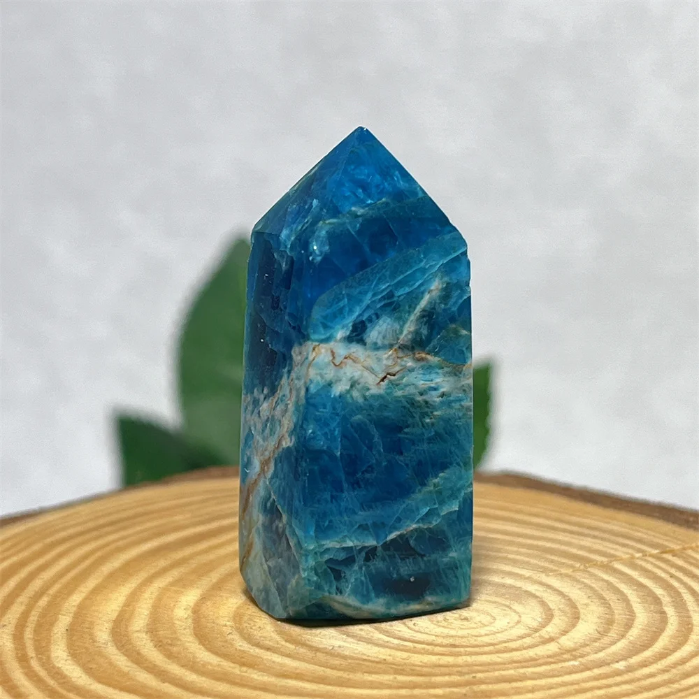 Crystal Apatite Blue Natural Point Stone Quartz Wand Reiki Polished Gemstone Hexagonal Obelisk Column