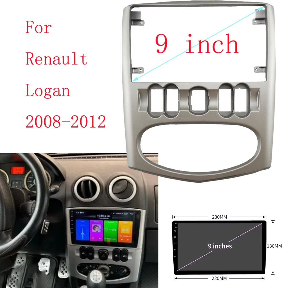 HAOCHEN 2 DIN 9 Inch Car Frame Fascia Adapter Android Android Radio Dash Fitting Panel Kit For Renault Logan 2008-2012