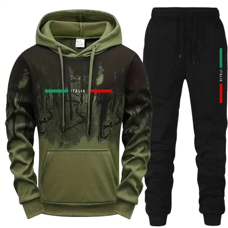 الجديد في بدلة رياضية رجالي عادية الطباعة سبلاش الحبر قمصان سويت شيرت بقلنسوة موضة الرياضة الركض ملابس رجالي قطعة واحدة بلايز السراويل