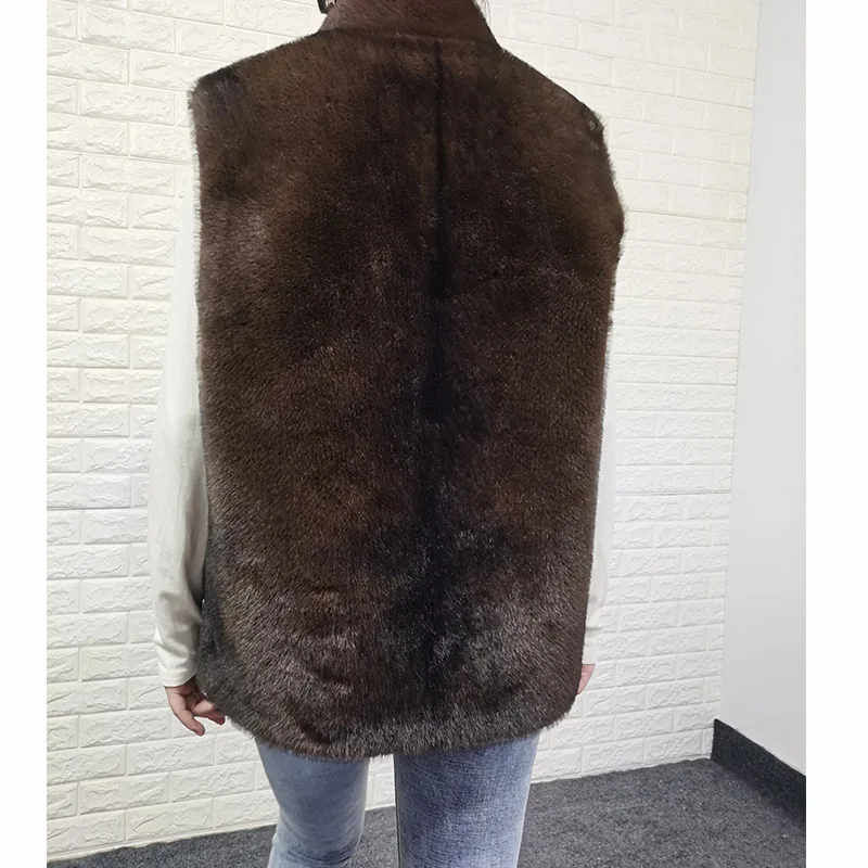 MAOMAOKONG Double-sided Wear Autumn Winter Women's Warm Vest Faux Fur Cardigan Vest Imitation Mink Fur Artificial Fur Vest