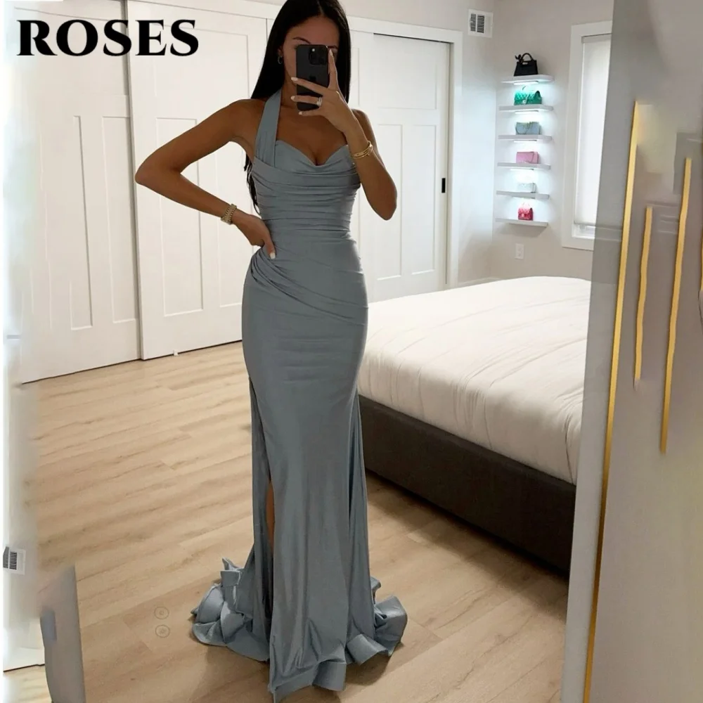 

ROSES Elegant Modern Style Prom Dress Sweetheart Backless Evening Gown Satin Pleating Side Split Formal Dress 프롬 드레스 Customized