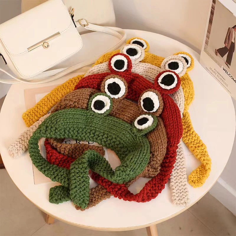 Winter Korean Style Hat Frog Crochet Knitted Hat Knitted Beanies Hats For Women Gift Baby Anime Hat Photography Prop Party