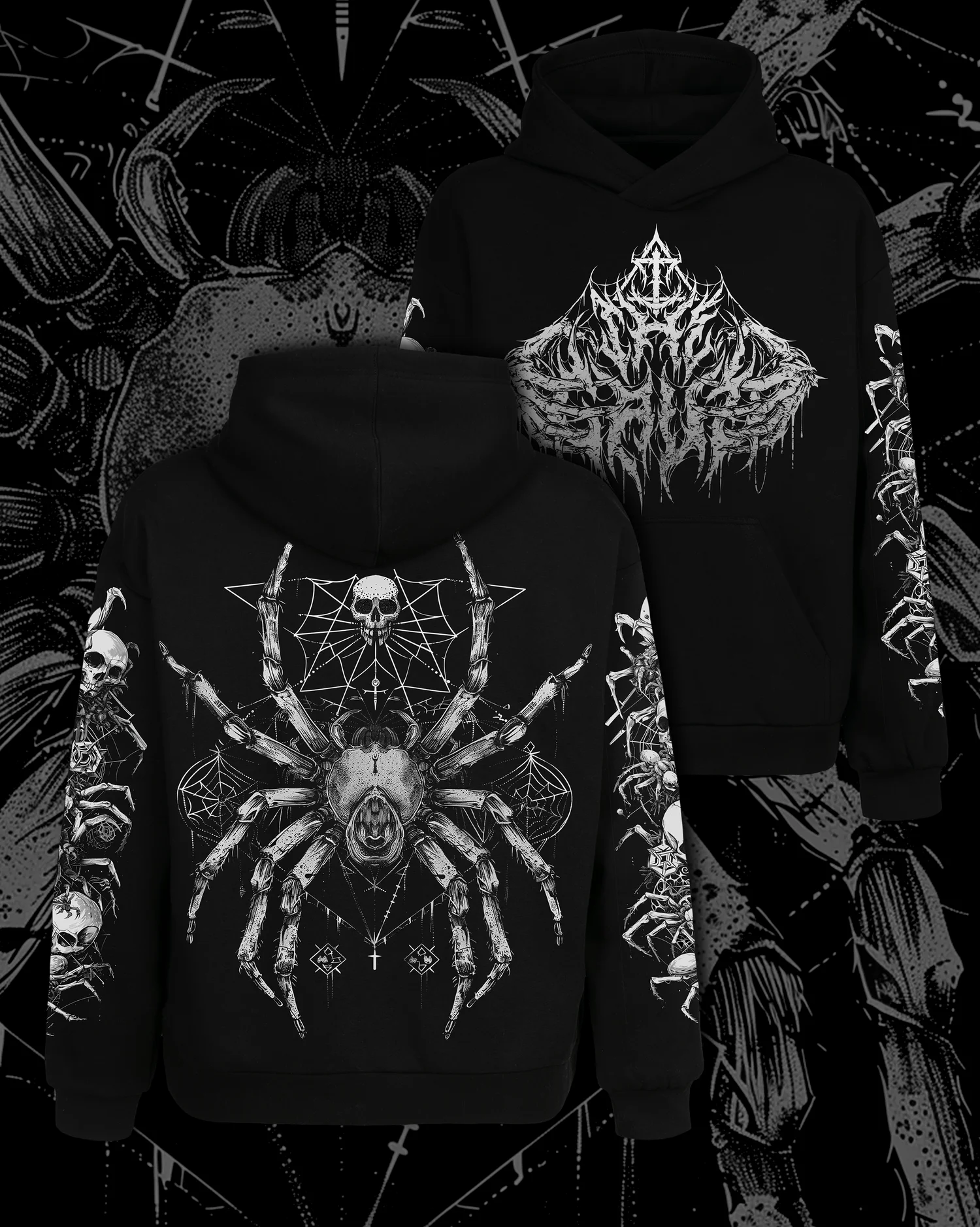 Herren-Kapuzenpullover mit Death-Metal-Spinnenschädel-Print, Mysteriöses Muster, Langarm-Print, Punk-Streetwear, Herren-Oberteil – Detail 4