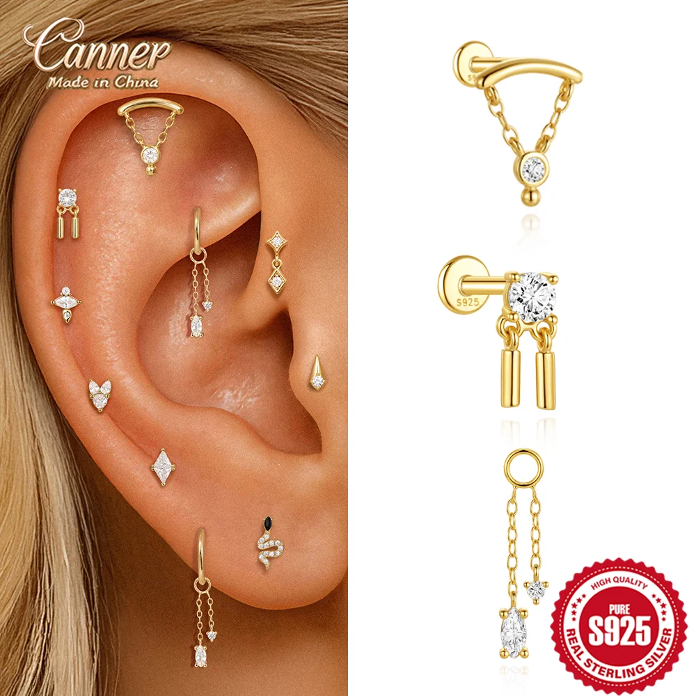 CANNER 925 Sterling Silver Ziron Dangle Piercings Stud Earring Geometric Accessories Jewelry Wedding Engagement Jewelry Gift