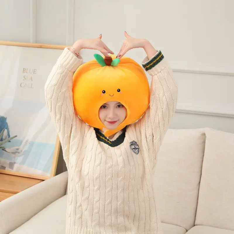 Cartoon Fruit Orange Cap Cute Plush Headgear Durable Soft Exquisite Design Funny Costume Headgear for Gift