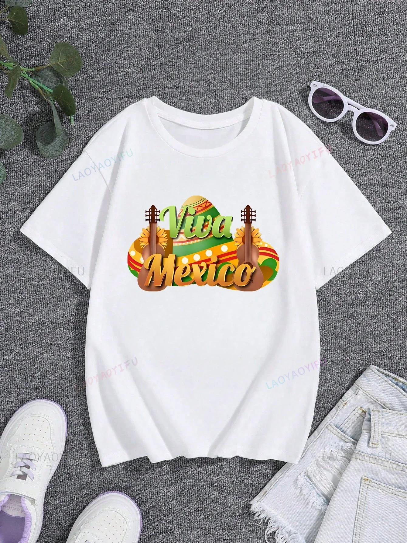 Ladies Celebrate Mexican Independence Day Casual Shirt, Festive Party Gathering Clothing, Ladies Fashion Loose Cotton T-shirt