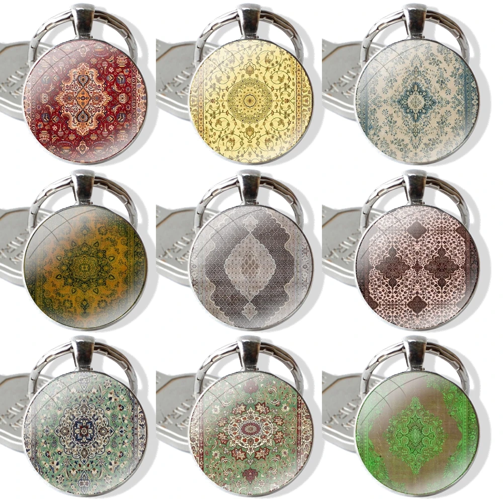 Keychain Handmade Glass Cabochon Key Ring Holder Pendant Key Chains Oriental Colored Traditional Antique Moroccan Style