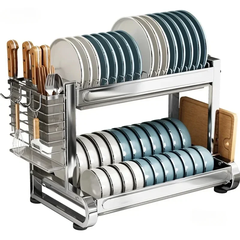

Long - lasting Stainless Steel Dish Rack Multi-functional Kitchen Drain Holder Countertop Dishes and Cups Multi-layer Storage