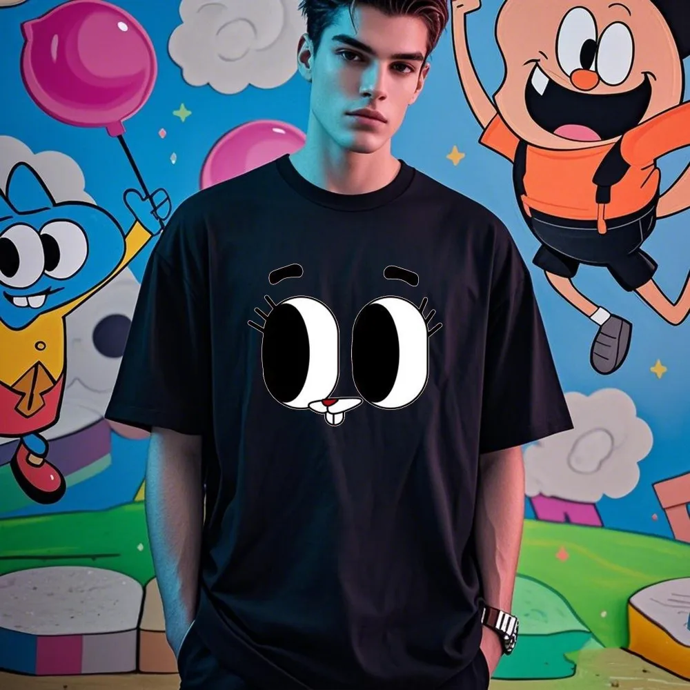 تي شيرت The Amazing World of Gumball Gumball and Darwin بأكمام قصيرة ورقبة دائرية ملابس الشارع الشهير بنمط كلاسيكي من القطن عالي الجودة