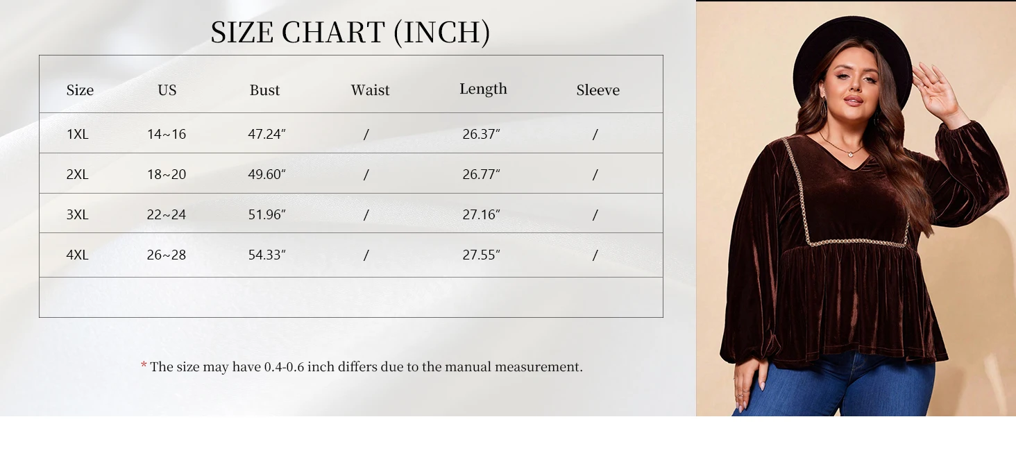 Plus-Size Samt-Oberteil mit V-Ausschnitt für Damen – Einfarbig, elegant und raffiniert – Neue Herbstkollektion 2026 – Detail 1