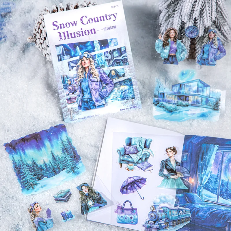 

1pack/2pack Snowland Dreamscape Series Winter Theme Sticker Book - 4 Styles of Frosted Base Layer Collage Supplies 20pcs/pack