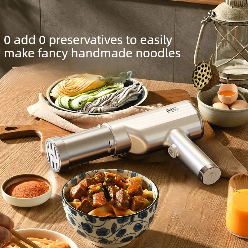 304 Stainless Steel Handheld Pasta Maker, Cordless Rechargeable Dough Press Gun, Anti-Stick Even Noodles for Quick Family Meals