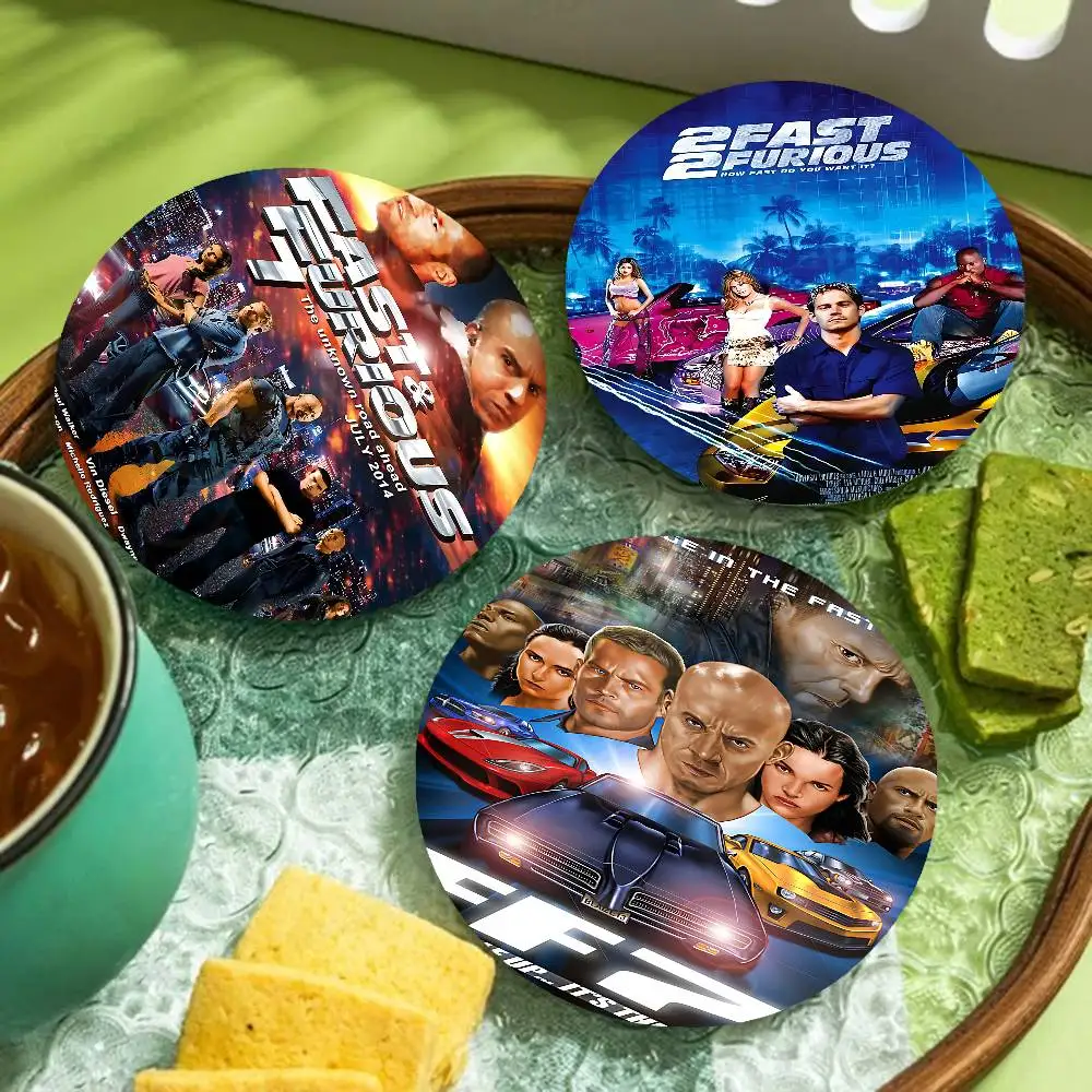 Classic Movies Fast & Furious Round Coasters Insulated Durable Cups Coffee Coaster Plate Mats Home And Decoration Kitchen