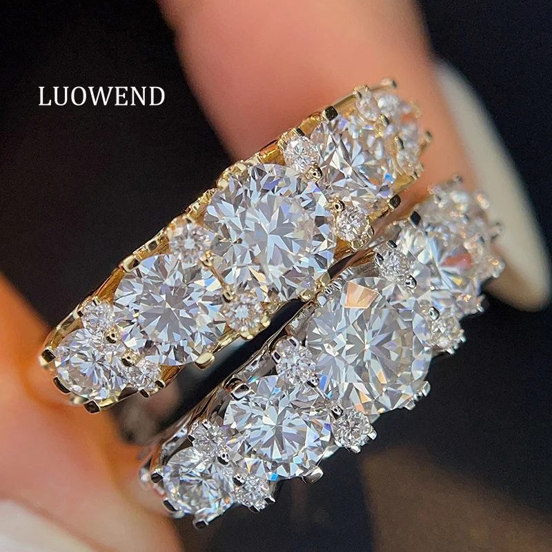 LUOWEND 100% 18K White/Yellow Gold Rings Luxury Design Real Natural Diamond Engagement Ring for Women High Party Jewelry
