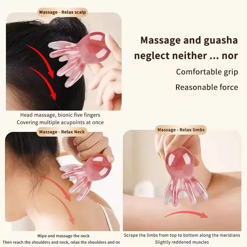 Oktopus-Massagekamm Kopf-Meridian-Schaber Kopfhaut-Massagebürste Akupunktur SPA Gua Sha Massagekamm zur Ermüdungslinderung – Detail 9