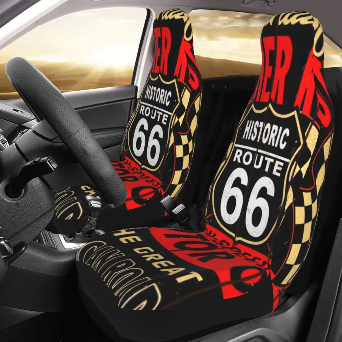 Vintage Style Wood Plank Sign Mother Road Route 66 Oil Garage Shop Gas Car Seat Cover Custom Printing Universal Front Protector