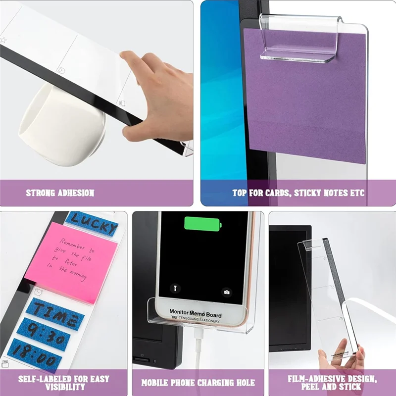 Pannello laterale con display pratico e trasparente, clip per appunti adesivi laterali per bacheca trasparente per computer