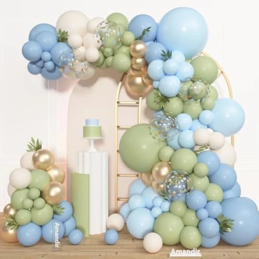 

153pcs and Balloon Garland Arch Kit, Different Sizes 18 12 10 5 inch Dusty Blue Latex Confetti Balloons for Boho Bridal Shower