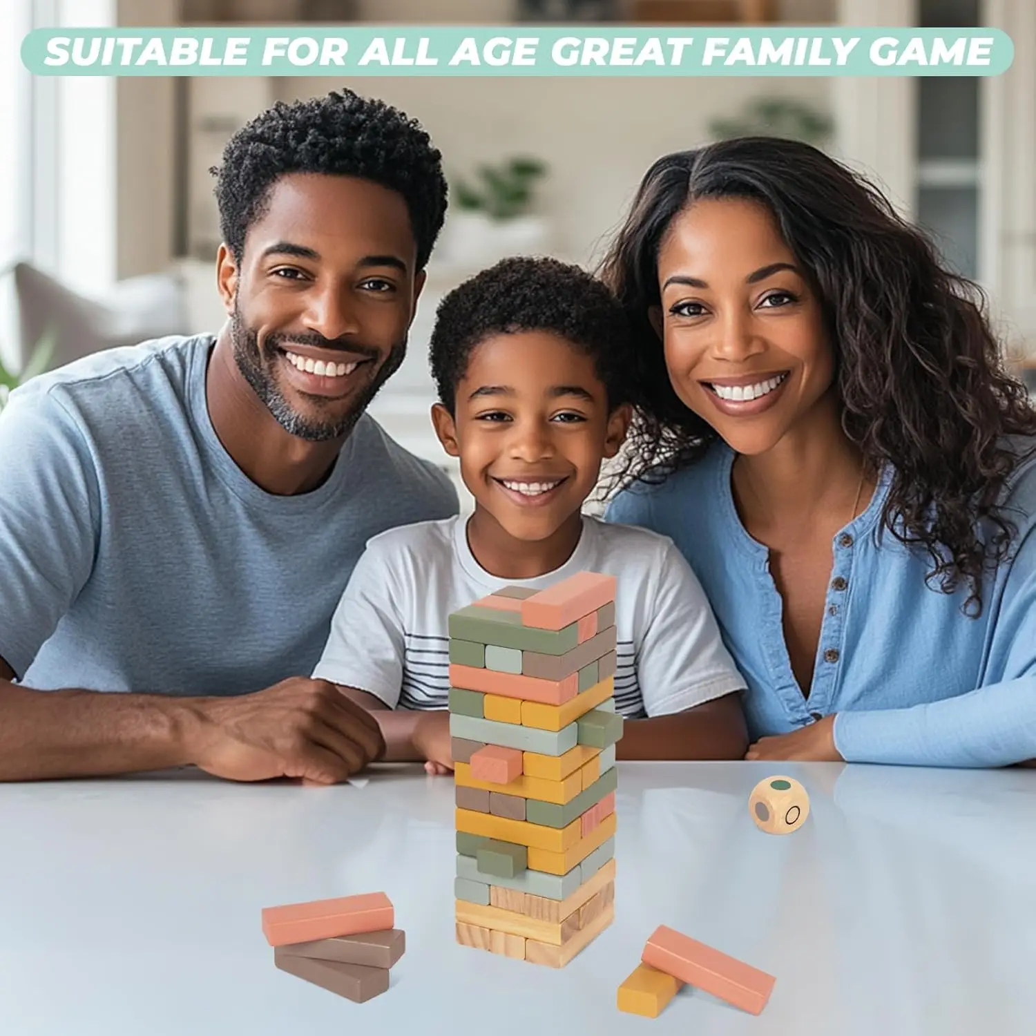 ألعاب تكديس الكتل الخشبية، 48 قطعة من لعبة مكعبات التراص للأطفال والعائلات، كتل موازنة خشبية ملونة مونتيسو