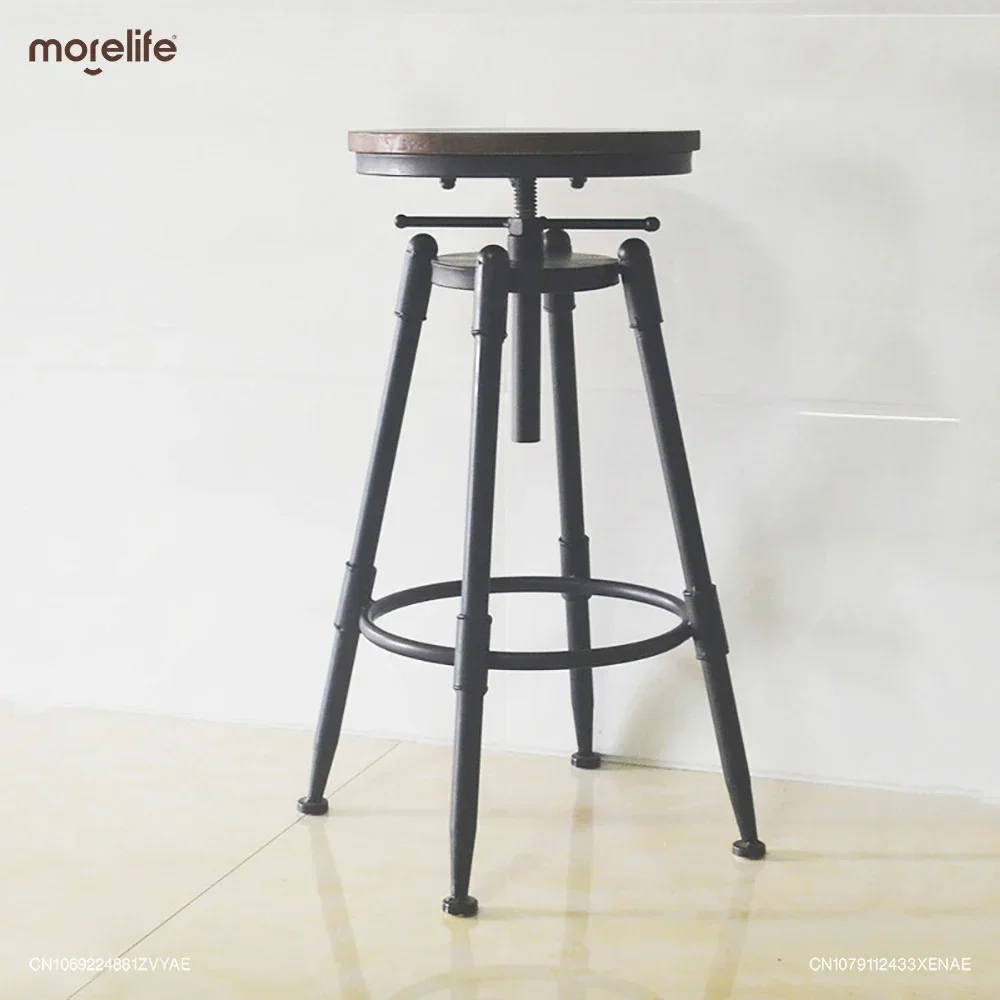 Retro Iron Bar Chair Counter Stools Rotating Lifting Adjust Seating Height 70-90cm Stool Modern Minimalist Backrest Furniture