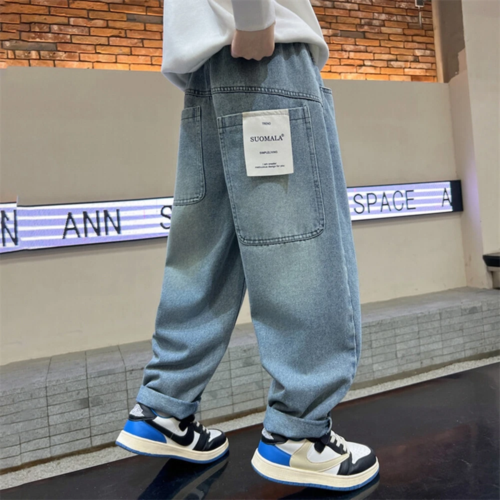 Teenage Boy Jeans Button Solid Color Children Jeans Casual Style Kids Jeans Spring Autumn Kids Clothes 4 6 810 11 12 13 14 Years