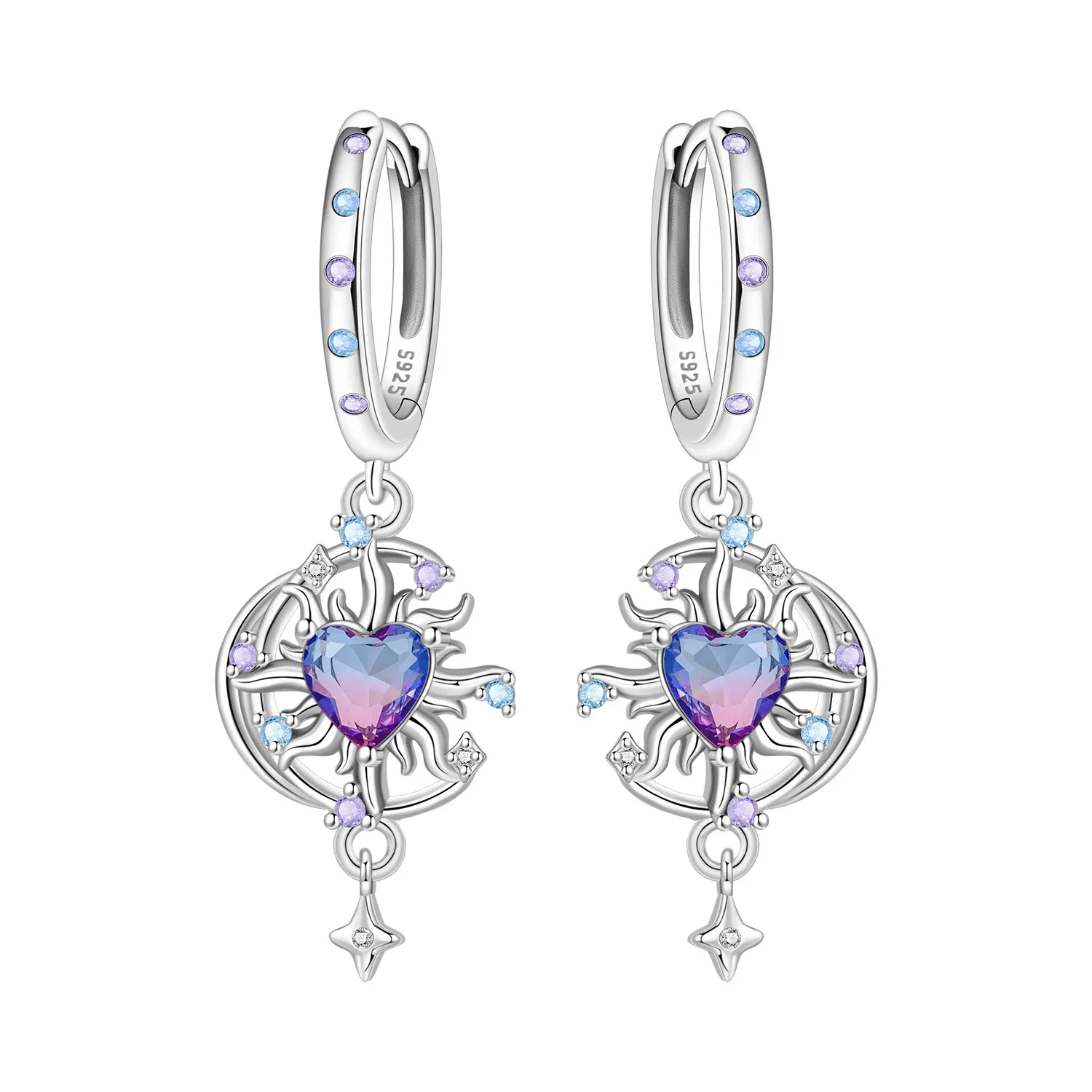Original 925 Sterling Silber Ohrring, Exquisiter Lila Herzförmiger Ohrring für Frauen, Tägliches Schmuckgeschenk zum Geburtstag oder Valentinstag – Detail 1