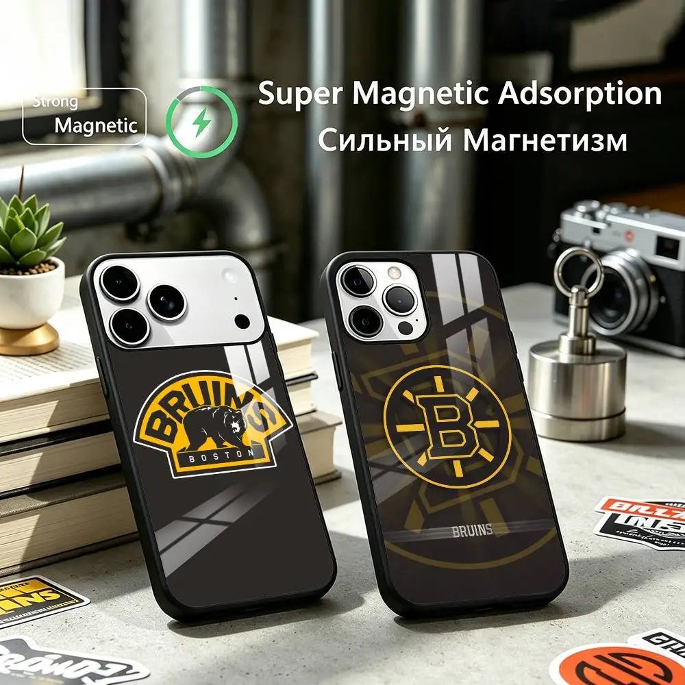 Boston B-Bruins Phone Case For iPhone17,16,15,14,13,12 Plus,Pro Allows magnetic wireless charging