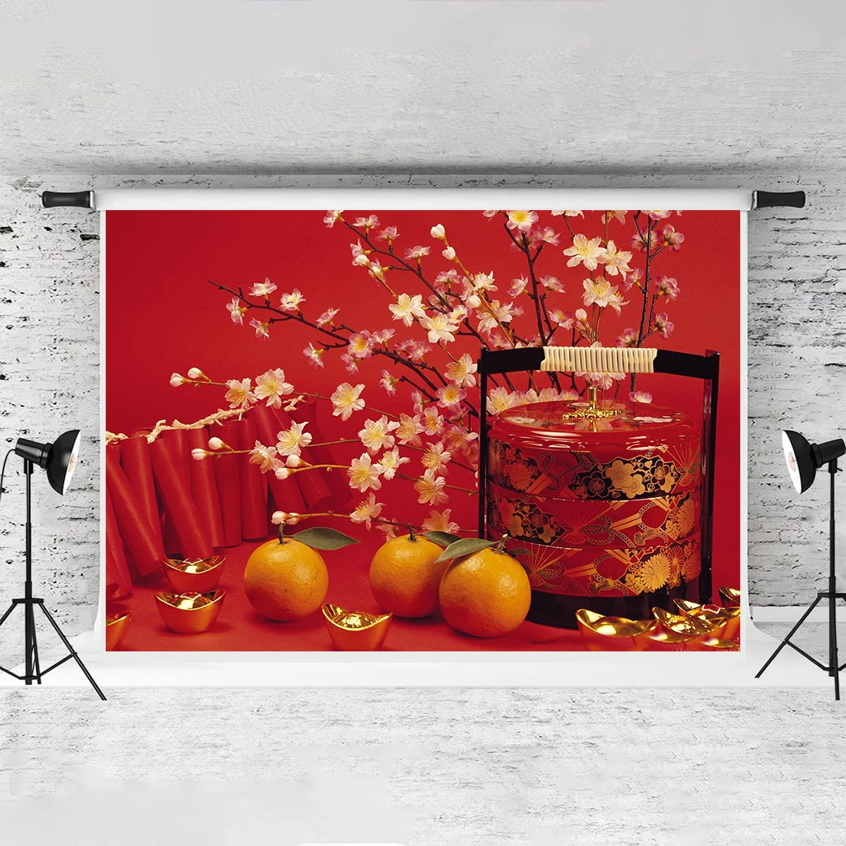 8x6ft Chinatown Decor Chinese Lunar Calendar Backdrop Red Lantern Flower Festival Decoration Photography Background Studio Props