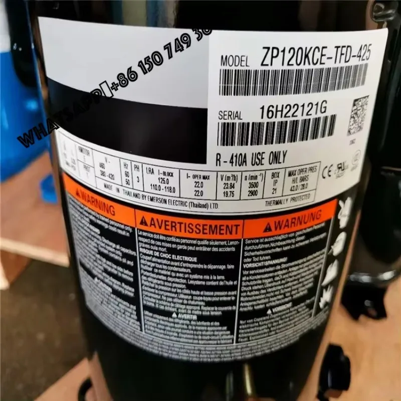 New Factory price Hermetic Scroll Compressor ZP120KCE-TFD-425 ZP122KCE-TFD-423 for HVAC Parts Copeland R410A High Pressure