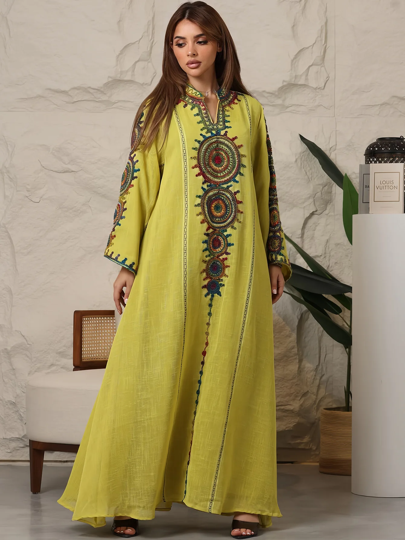 UNI ricamo Dubai Abaya per donna musulmana colletto alla coreana abito elegante casual sciolto marocchino saudita caftano moda Kebaya