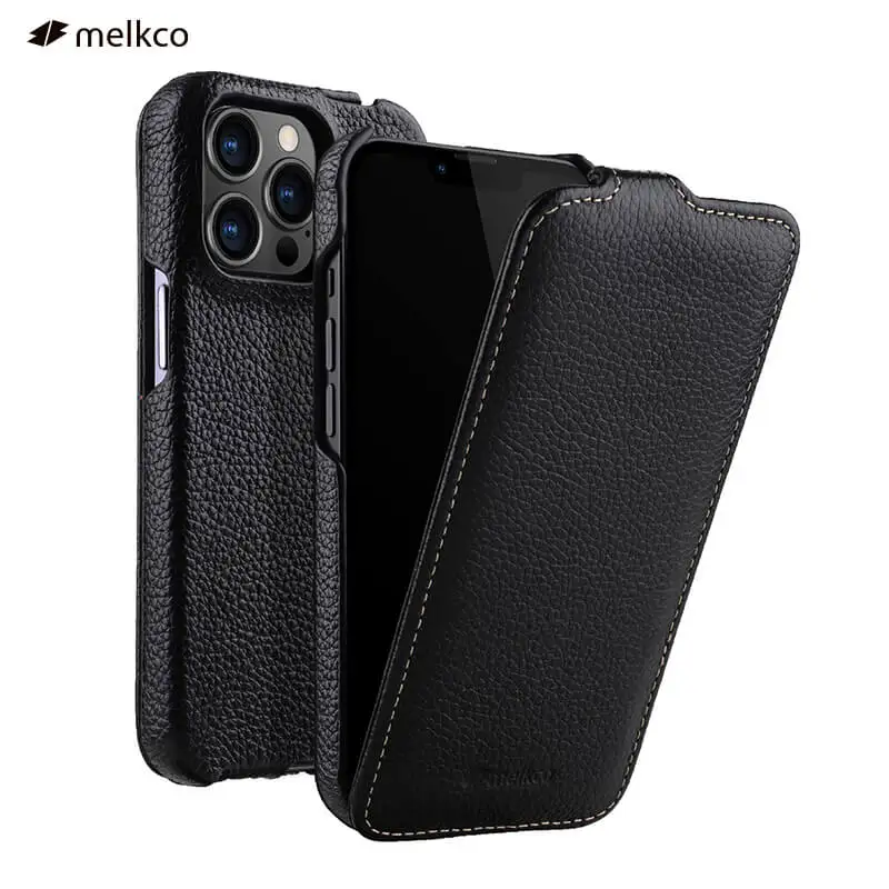 6 Color Melkco Premium Real Genuine Natural Leather Vertical Flip Mobile Phone Cover Case For iPhone 14 15 Pro Max Plus iPhone15