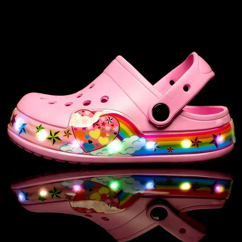 2024 Summer Children Hole Sandals LED Lighted Flashing Light Shoes Boys Girls Beach Sandals Kids Breathable Fashion Sneakers