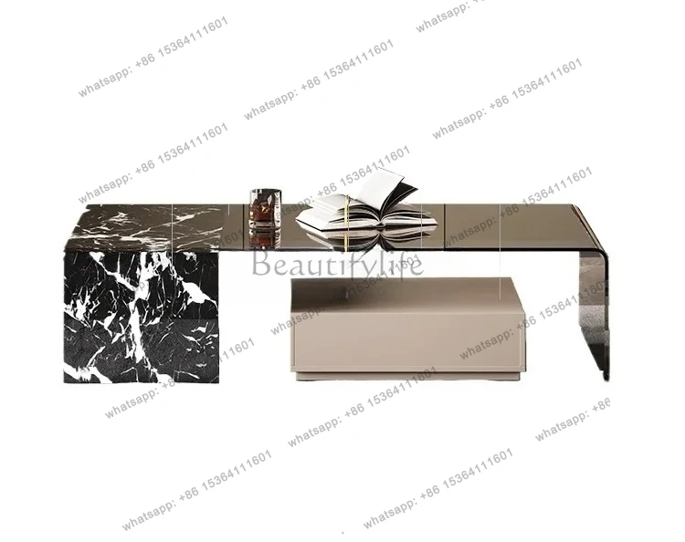 minimalist coffee table new light luxury high-end sense retractable glass large size coffee table TV cabinet combination