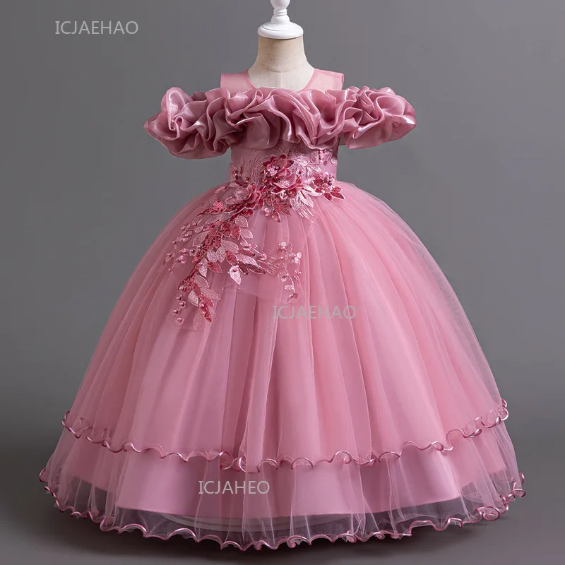 فستان زفاف جديد لفتاة الزهور فستان الأميرة الطويل للفتيات والأطفال وحفلات أعياد الميلاد الرسمية لموسم عيد الميلاد