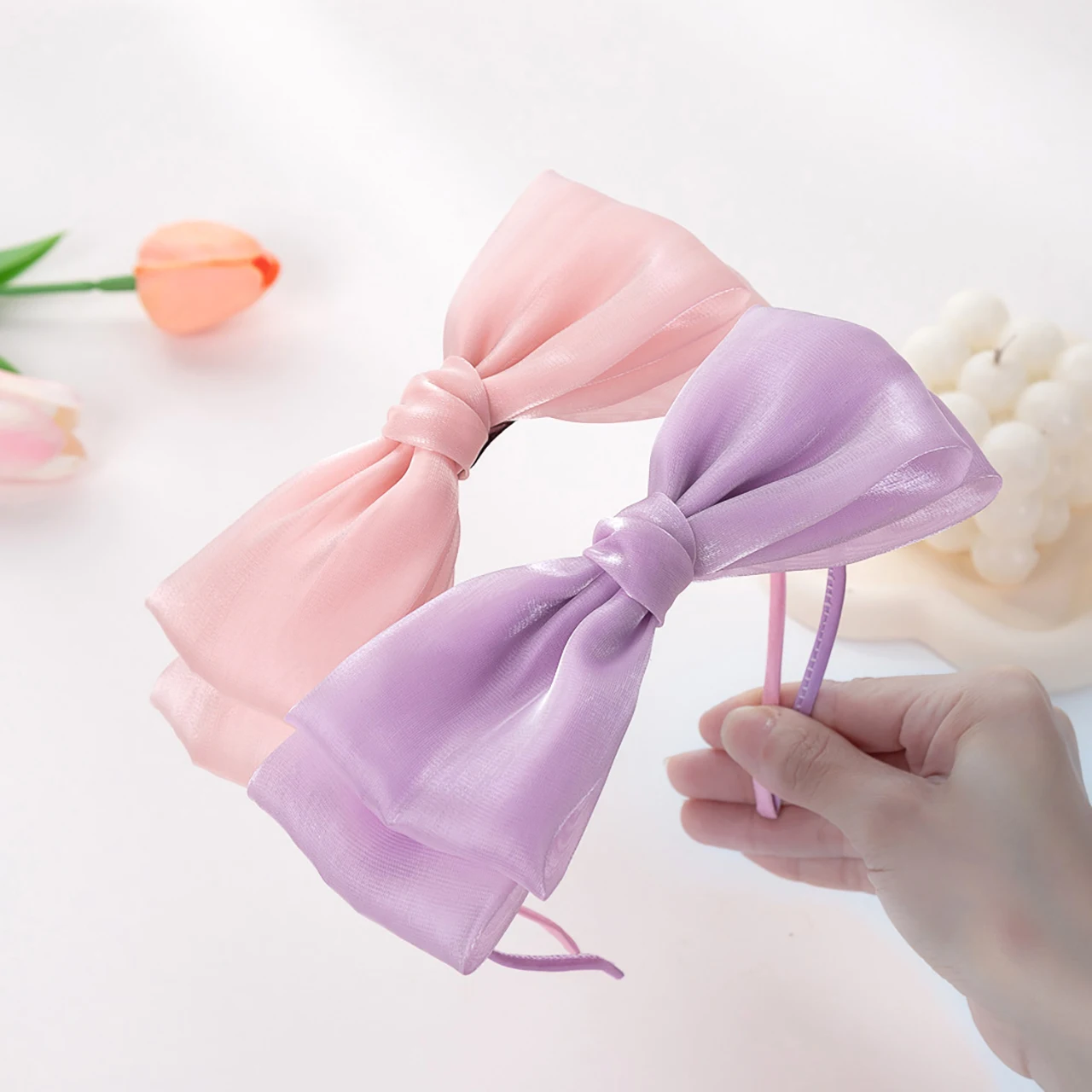 

Sweet Shiny Silk Hairband Big Bow Hair Clip Women Girl Hair Hoops Bowknot Headflower Princess Headpiece Anti-Slip Thin Headband
