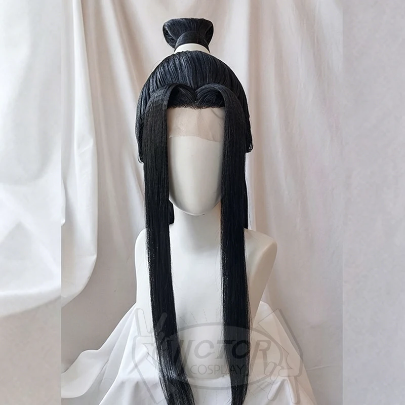Lan Wangji Cosplay Wig Grandmaster Of Demonic Cultivation MDZS Wei Wuxian Black Long Ponytail Hairstyle Customized wigs Props view 4