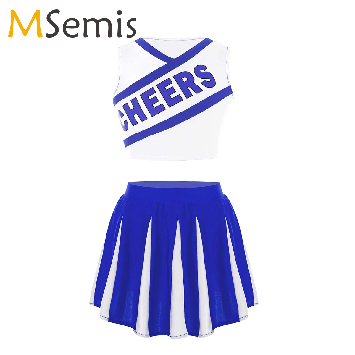 2Pcs Kids Girls Cheer Uniform Cheerleader Dance Costume senza maniche scollo a V stampa lettera Crop Top con set di gonne di colore a contrasto