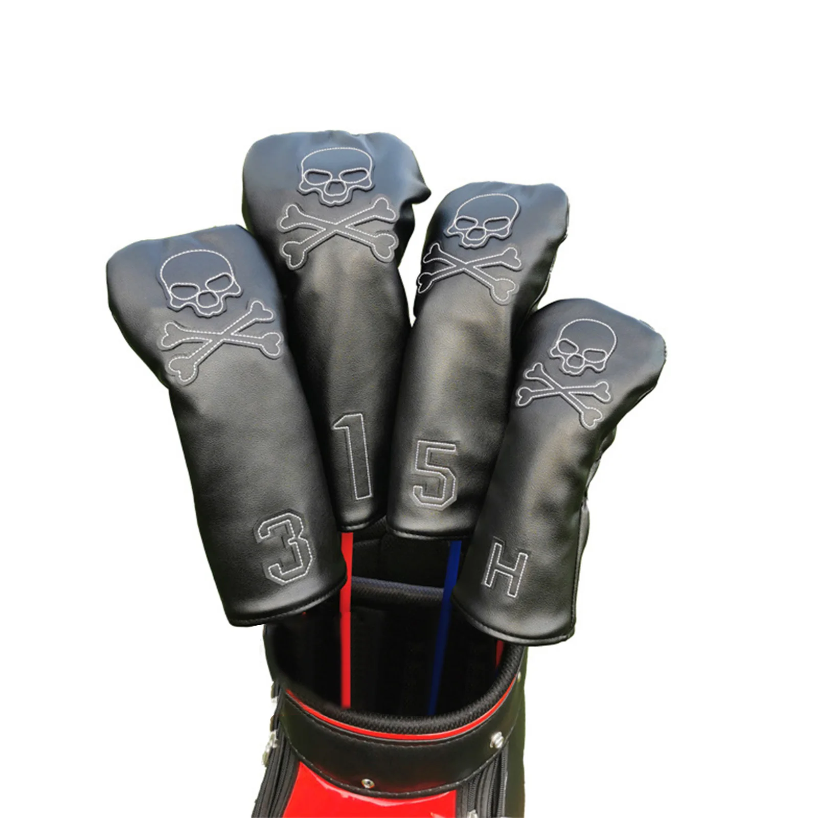 Skull Golf Club Head Cover Golf Club Protectors Faux Leather Headcover Golf Driver/Fairway/Hybrid/Putter