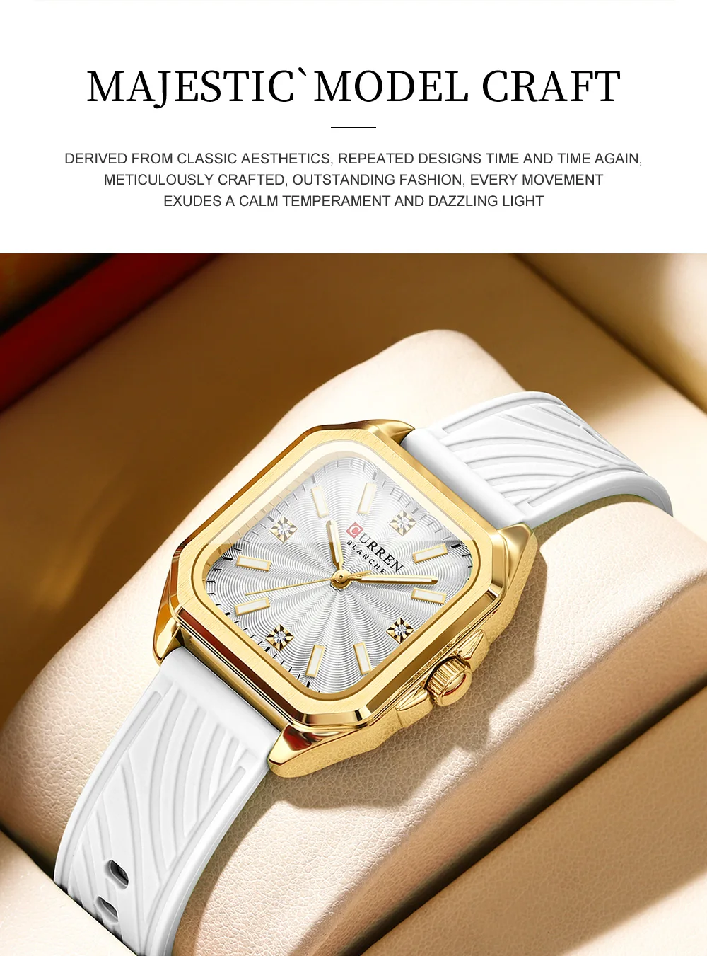 CURREN Elegante Schlichte Damenuhr Luxuriöses Quadratisches Zifferblatt Silikonarmband mit Leuchtzeigern Neue Quarz-Armbanduhr – Detail 4